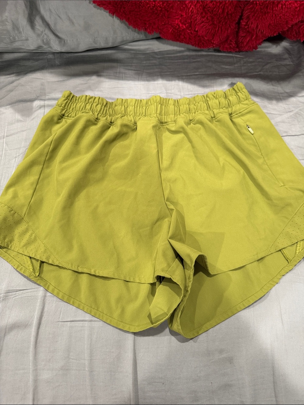 Women's Lime Athletic Shorts with Elastic Waist and Side Pocket